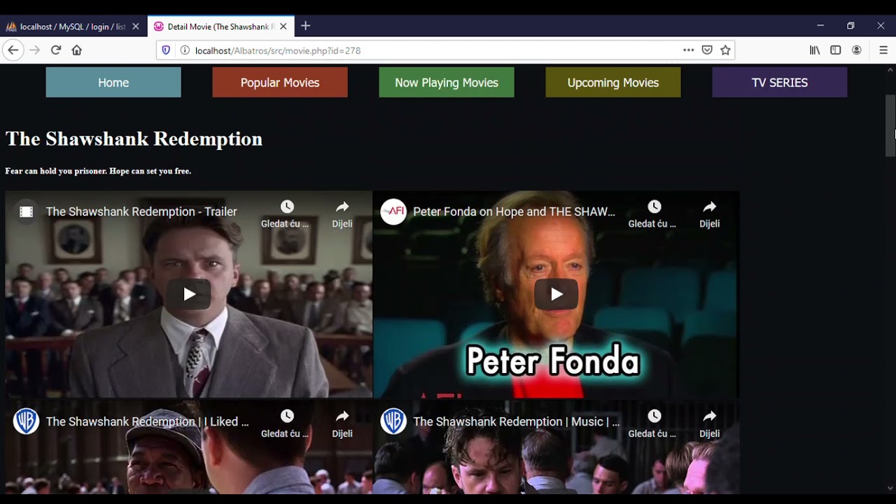 MovieDatabase php,css,html,mysql  TMDB api