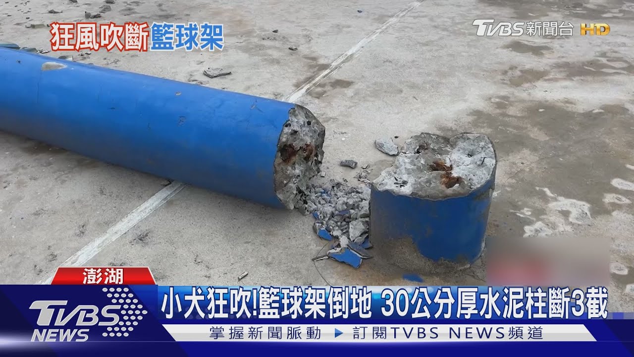 小犬狂吹!籃球架倒地 30公分厚水泥柱斷3截