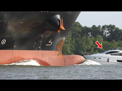 The Yacht Came Too Close To The Large Ship Looks Very Dangerous | 4K Shipspotting