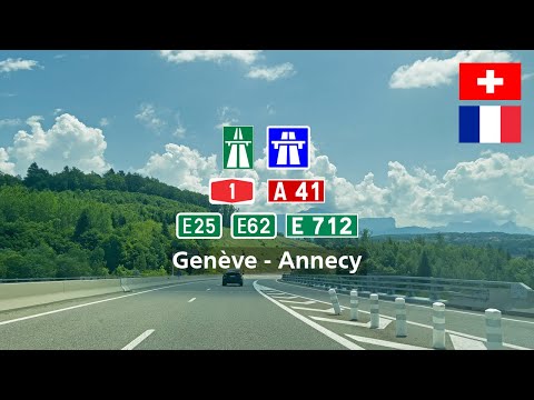 Driving in Switzerland and France: Autoroute A1 E25 E62 & A41 E712 from Geneva to Annecy