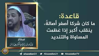 صورة قاعدة: ( ما كان شركاً أصغر أصالةً، ينقلب أكبر إذا عَظمت المساواة والتنديد )