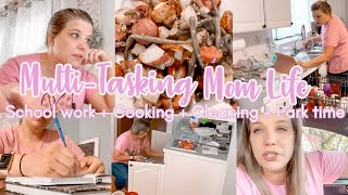 MULTI-TASKING MOM LIFE | DAY IN THE LIFE OF A MOM | CLEANING MOTIVATION | COOKING + CLEANING