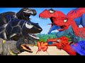 ALL RED SPIDER-MAN VS ALL BLACK SUPERHEROS Dinosaurs Battle |Dinosaur PRO 3 SUPERHERO TEAM|