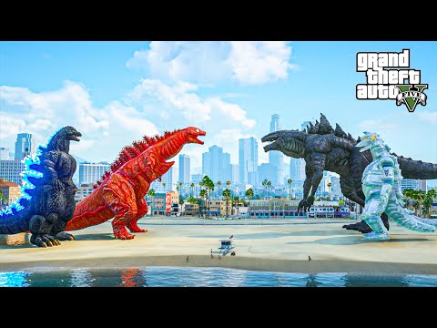 Heisei Godzilla & Shin Godzilla 2nd vs Showa Mechagodzilla & Zilla | GTA 5 Mods Kaiju Battle