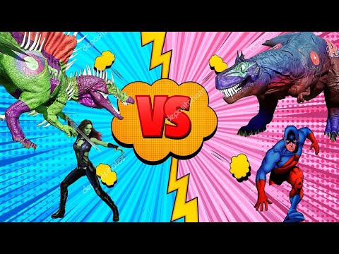Atom Tyrannosaurus Rex VS Gamora Spin Evol Spinosaurus - Dinosaur Fight In Jurassic World Evolution2