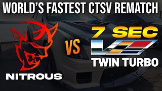 World's Fastest Twin Turbo CTSV vs Nitrous Dodge Demon 1/4 mile DRAG RACE