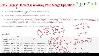 YouTube video 'Leetcode 6915. Largest Element in an Array after Merge Operations | | Weekly Contest 355'