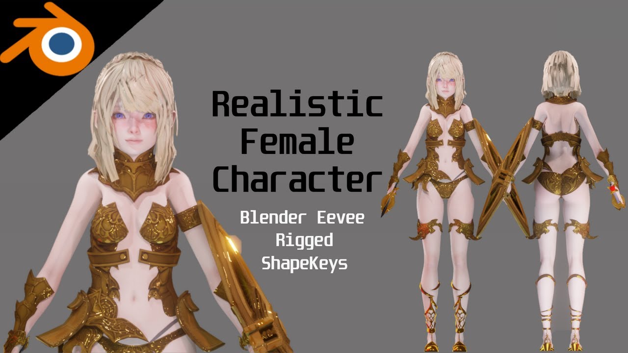 Golden Knight Girl - Realistic Female Character - Blender Eevee 3D Model