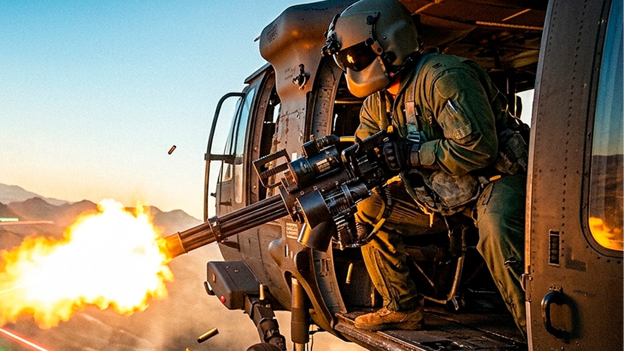 🚁💥 El TRABAJO del "ARTILLERO DE PUERTA": MÁS QUE DISPARAR UNA M134 MINIGUN DESDE UN HELICÓPTERO!