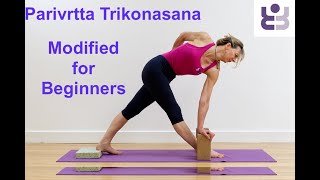Parivrtta Trikonasana with a chair. Iyengar Yoga for Beginners.