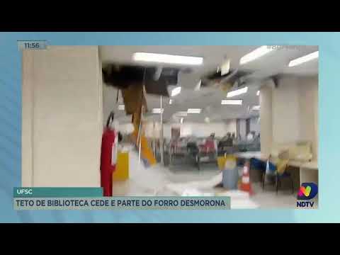 UFSC: teto de biblioteca cede e parte do forro desmorona