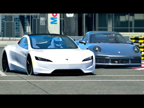 Porsche 911 Turbo S 2020 vs Tesla Roadster at Chicago GP
