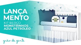 Kit Berço Monstrinhos Azul Petróleo e Branco - Grão de Gente