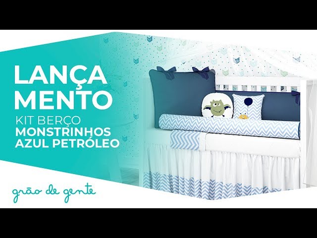 Kit Berço Monstrinhos Azul Petróleo e Branco - Grão de Gente