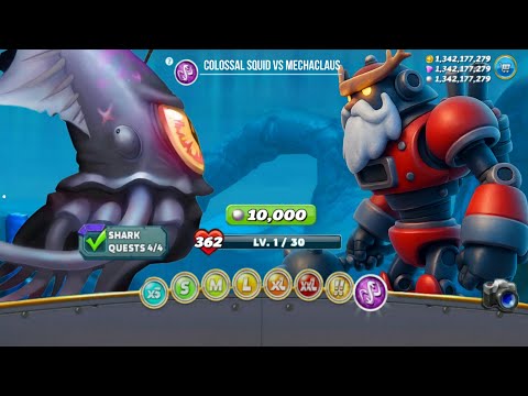 COLOSSAL SQUID BOSS VS MECHACLAUS BOSS GAMEPLAY - Hungry Shark World 
