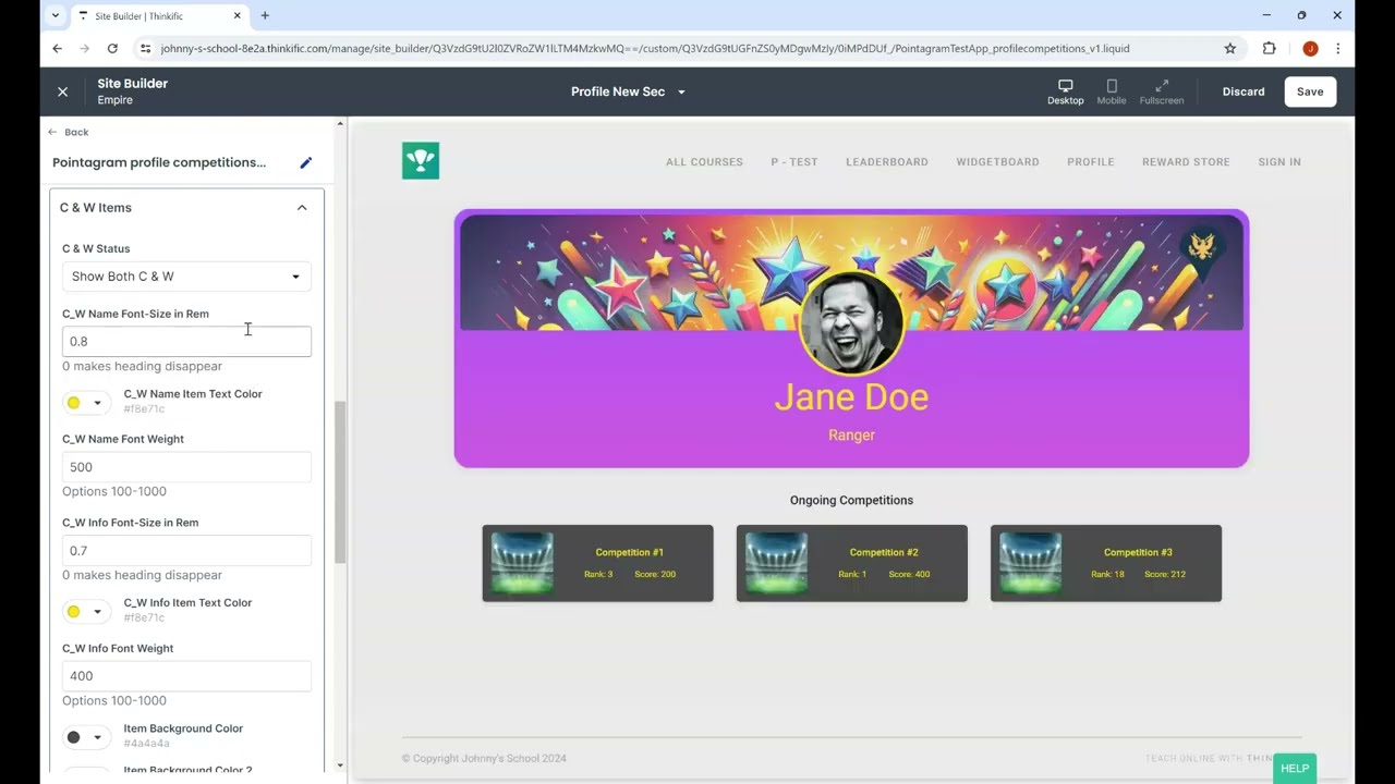 Custom Profile Competition And Widgetboard Banner for Thinkific - Gamification