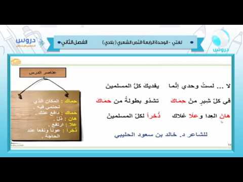 الخامس الابتدائي| الفصل الدراسي الثاني 1438 | لغتي | الوحدة الرابعة النص الشعري (بلادي)