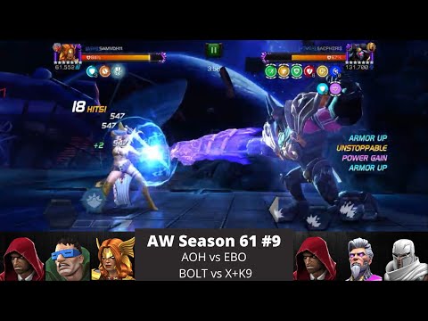 Nine Fight War! | AW Season 61 #9 | AOH vs EVO, BOLT vs XK9 | Marvel Contest of Champions