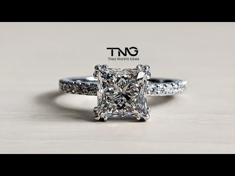 GIA certified 1.51 carats H-VVS2 Princess Cut Solitaire & Pavé Diamond Ring Set in 18K White Gold