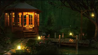 Gazebo Ambience w/ Relaxing Swamp Sounds at Night, Gentle River, Frogs, Crickets and Nature Sounds