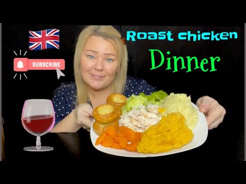 Roast chicken dinner mukbang uk