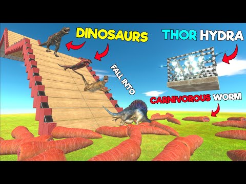 Dinosaurs Fall Into Carnivorous Worm to Save Thor Hydra - Animal Revolt Battle Simulator