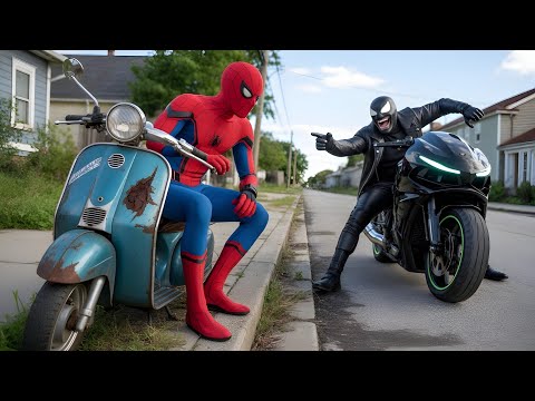 Venom & Captain America Damage Spidey’s Bike– Superman Dad Shocks Them with a Lamborghini car