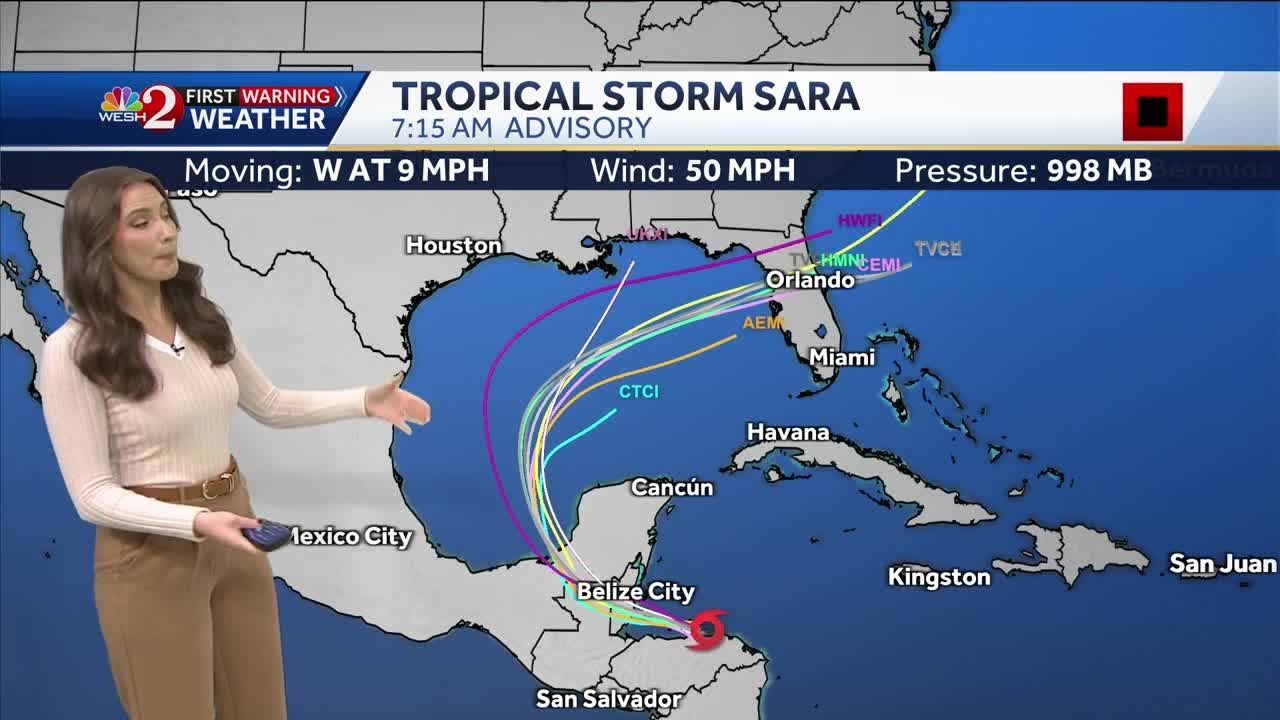 Tropical Storm Sara set to significantly weaken on path to Central Florida, drive up rain chances