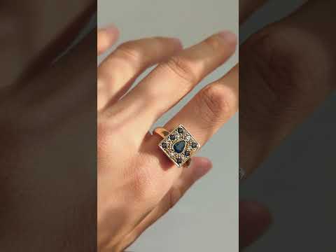 Vintage Blue Sapphire Diamond Square Ring in 9ct Gold #jewellery #sapphire #diamond #ring #gold