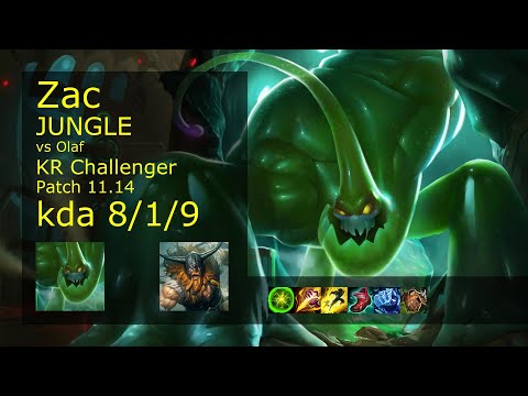 Zac vs Olaf Jungle - KR Challenger 8/1/9 Patch 11.14 Gameplay // [롤] 자크 vs 올라프 정글