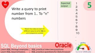 Oracle sql practice exercise with solution | SQL query to print sequence of numbers