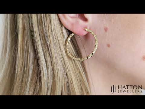 9ct Yellow Gold Fancy Round Hoop Earrings - 35mm