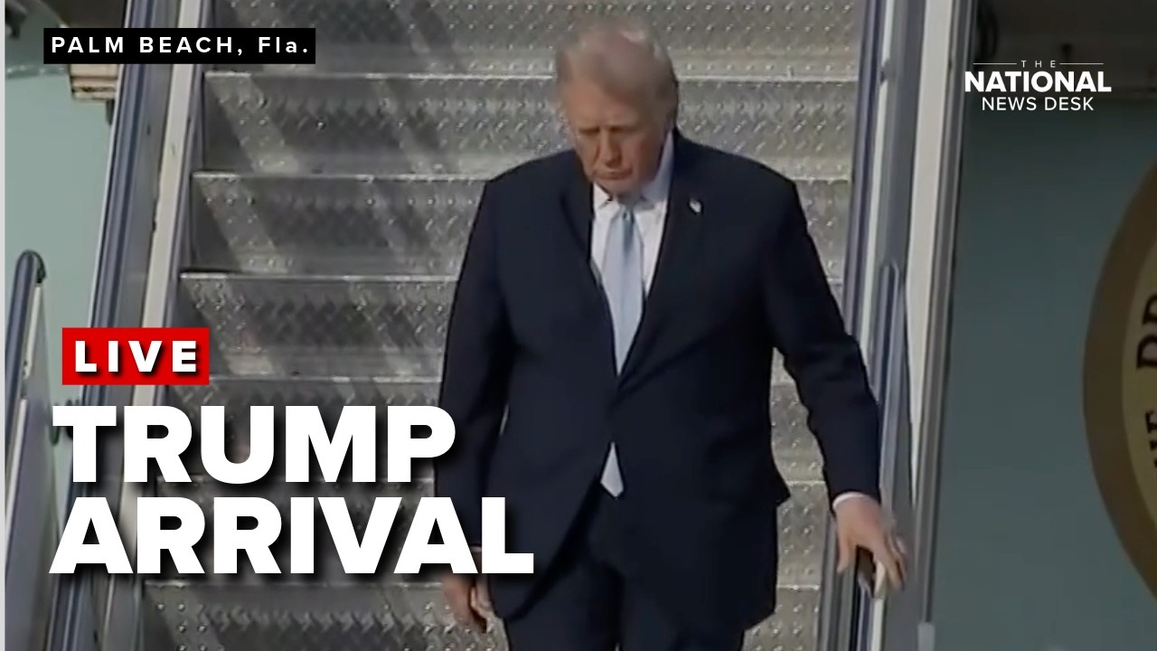 President Donald Trump arrives in Palm Beach en route to Mar-a-Lago for the weekend
