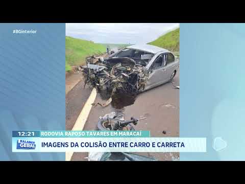 Rodovia Raposo Tavares em Maracaí: imagens da colisão entre carro e carreta