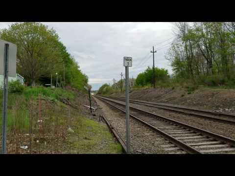 MBTA outbound train AND Amtrak's Downeaster at Cross Rd in Bradford