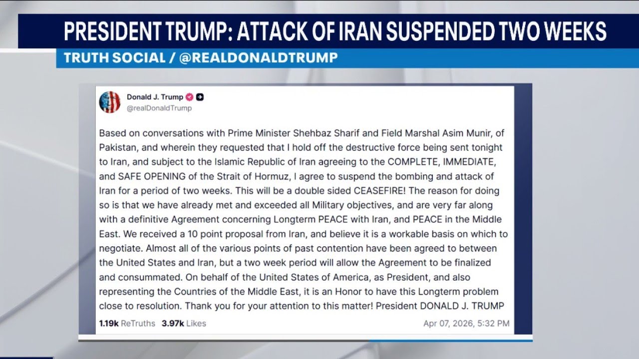 Trump: Iran attacks suspended for 2 weeks