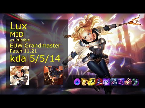 Lux Mid vs Rumble - EUW Grandmaster 5/5/14 Patch 11.21 Gameplay