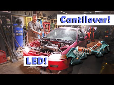 Honda Civic Led Headlight Conversion and rally car Cantilever long travel suspension idea explained