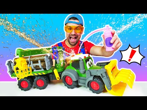 Oh no, si è rotto il trattore giocattolo! Giochi con la sabbia e giochi del meccanico per bambini
