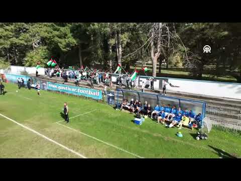 FK Gostivar fans hold up Palestinian flag during Macedonian first league match