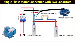 Single Phase Motor Connection with Two Capacitors |  capacitor start capacitor run motor ।