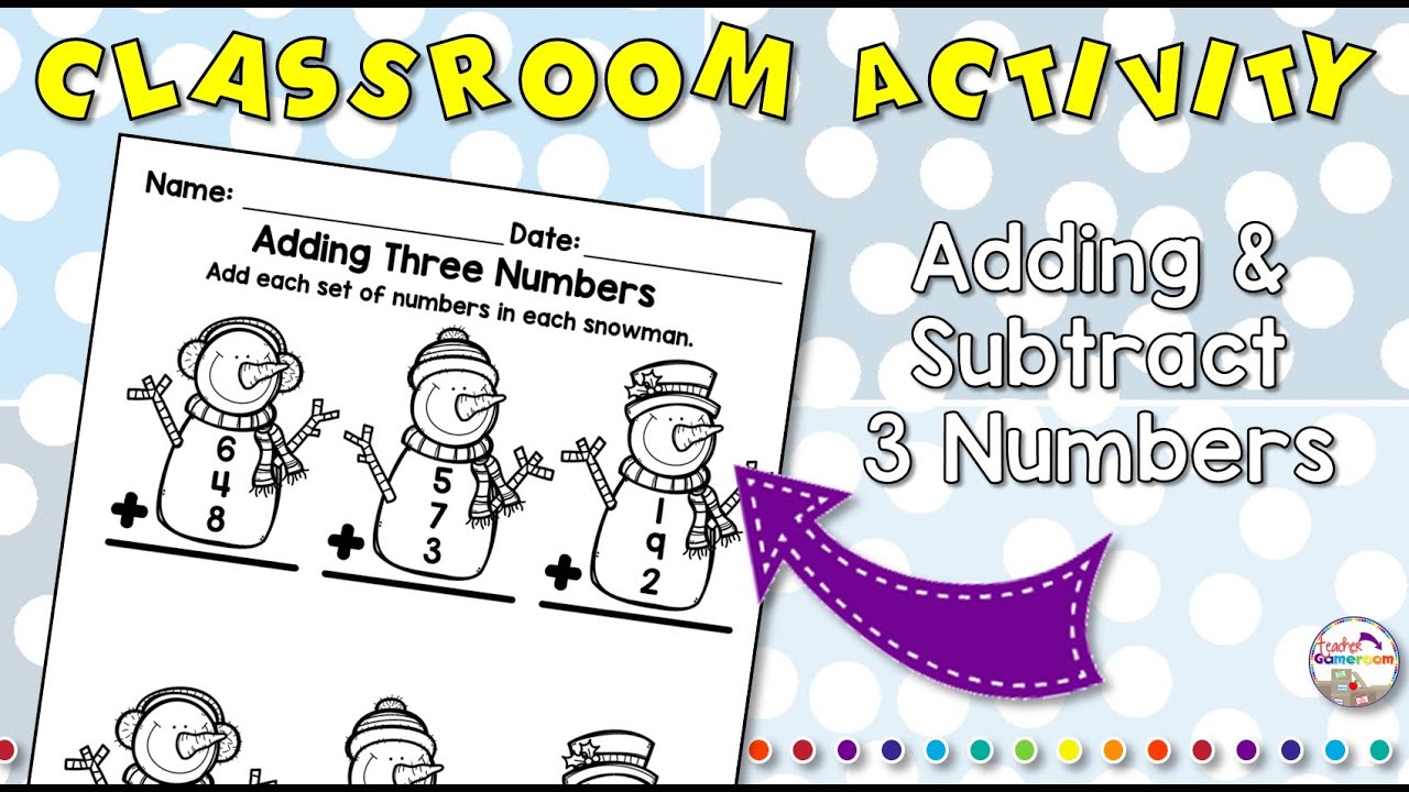 Adding & Subtracting Three Numbers Winter Worksheets | Addition Printables | Subtraction Activities