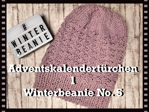 Adventskalendertürchen 1 / Winterbeanie No.  5 / Rosenmuster in Runden