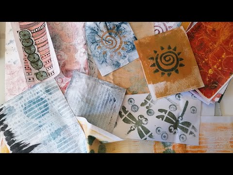 Colour cube playtime - Gelli printing fabric for book covers in the colours from card 135