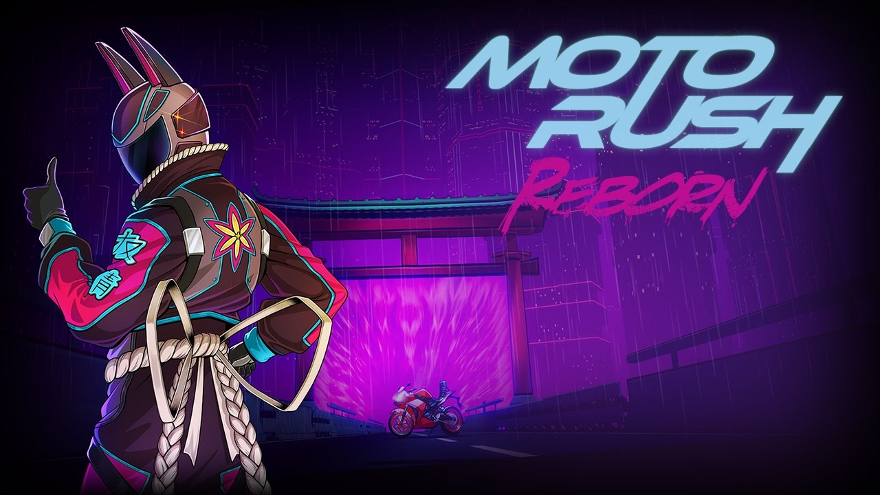Moto Rush Reborn trailer gameplay cyberpunk motorcycle racing speed and obstacle action