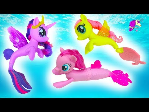 My Little Pony Mermaids Swim In Water With Barbie - MLP Seapony Movie Toys
