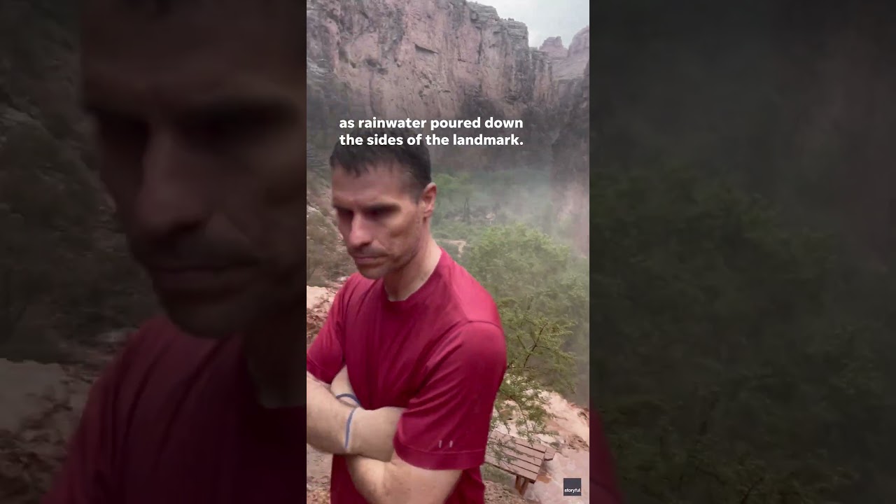 Watch: Rainwater pours down the sides of the Grand Canyon amid flood #Shorts - YouTube