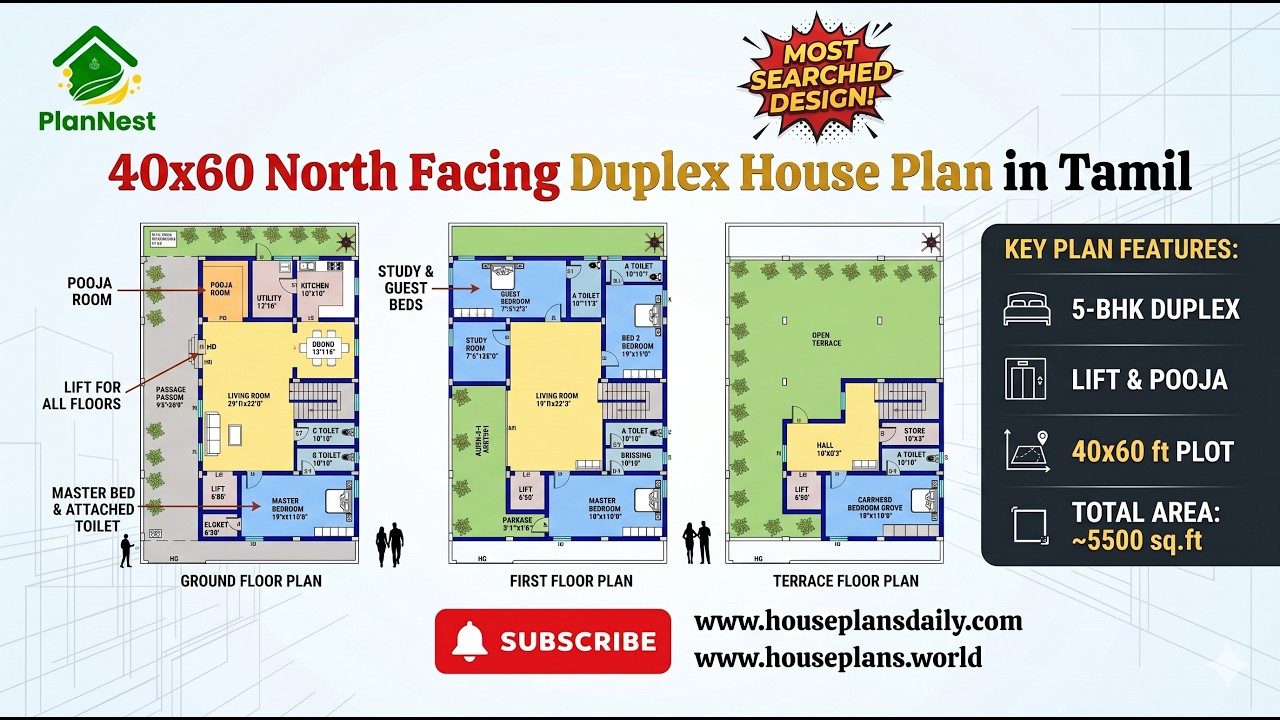 40x60 North Facing Duplex House Plan in Tamil