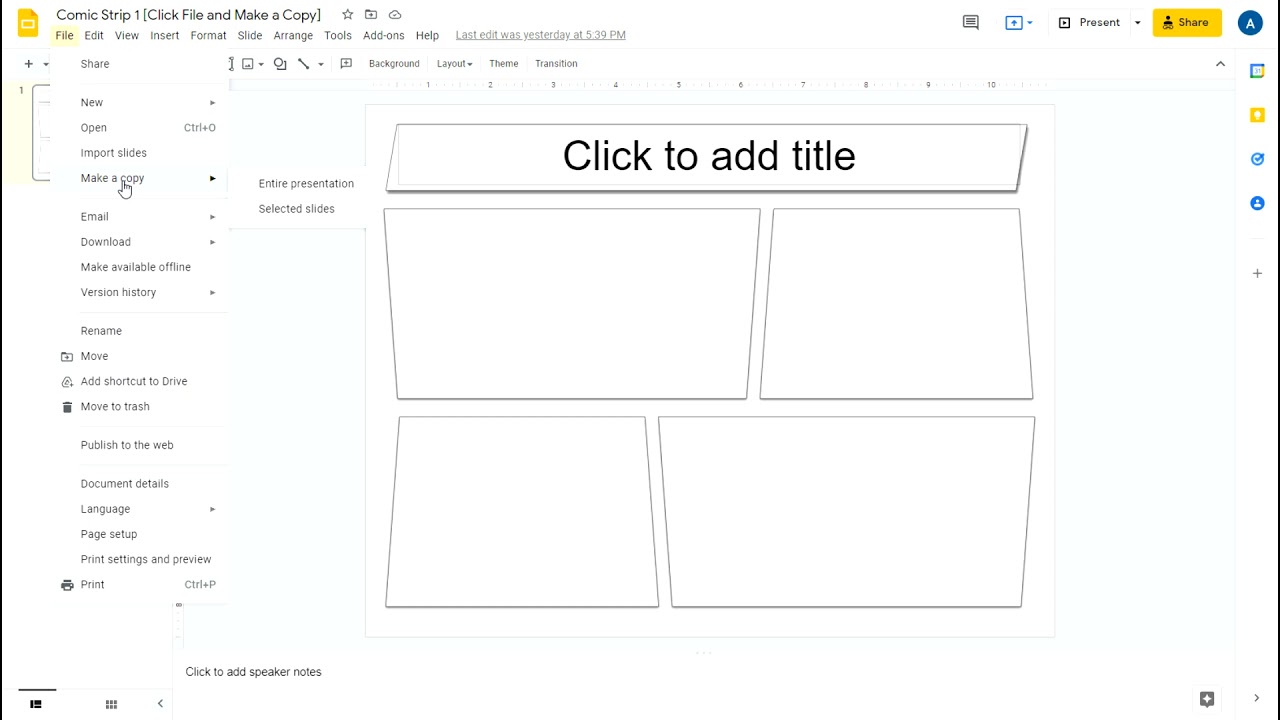 Make a Copy of a Comic Strip Template