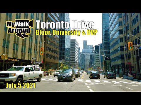 Toronto drive on July 5 2021 along Bloor St, Queen's park / University Ave & The Gardiner expressway